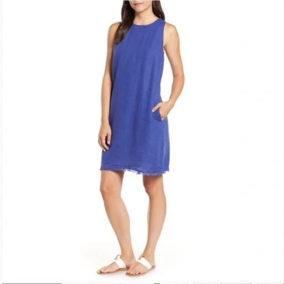 Tommy Bahama | Dresses | Tommy Bahama Two Palms Frayed Trim Linen Shift  Dress Blue Sz S | Poshmark